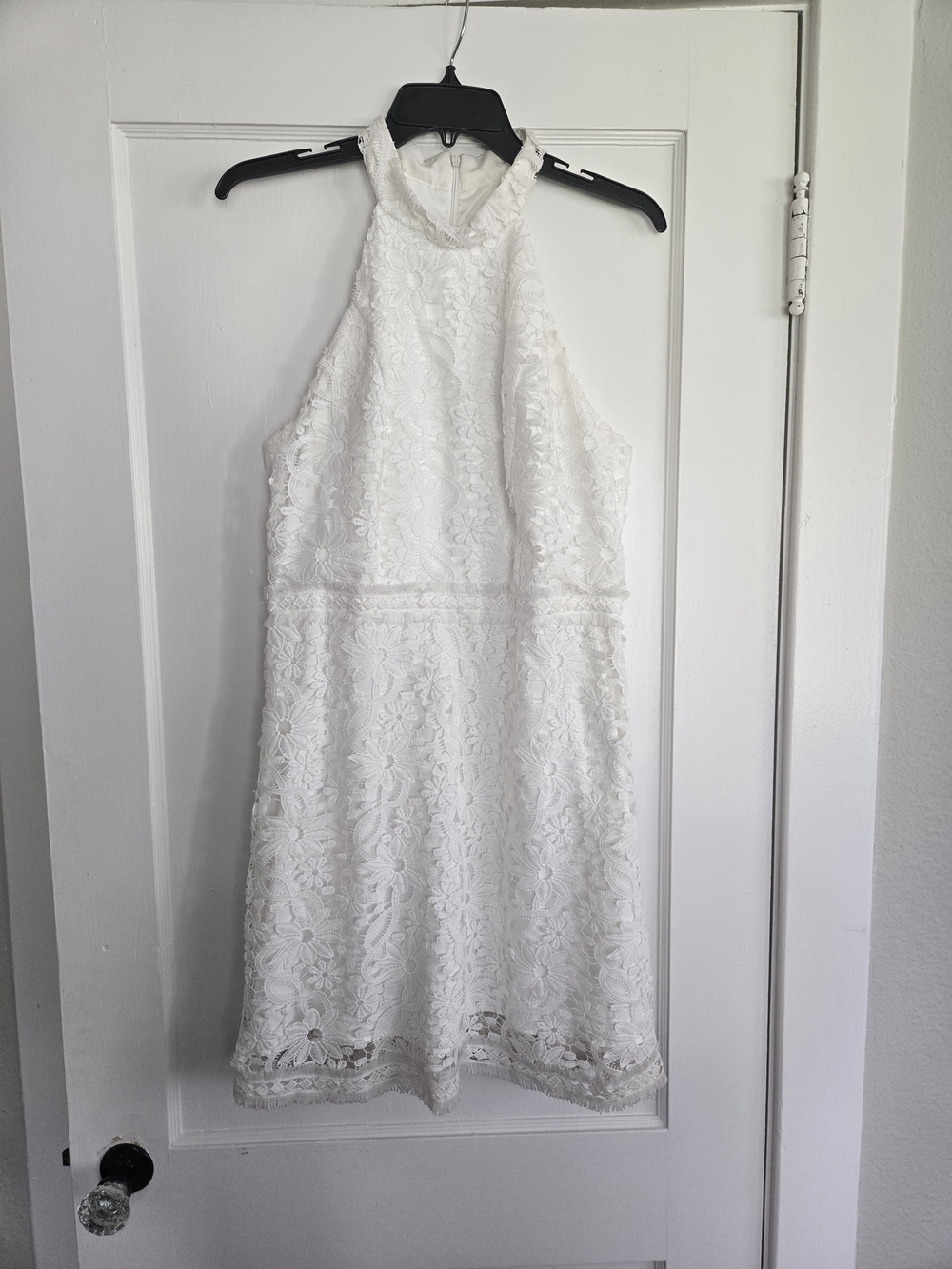 White Lace Halter Mini Dress